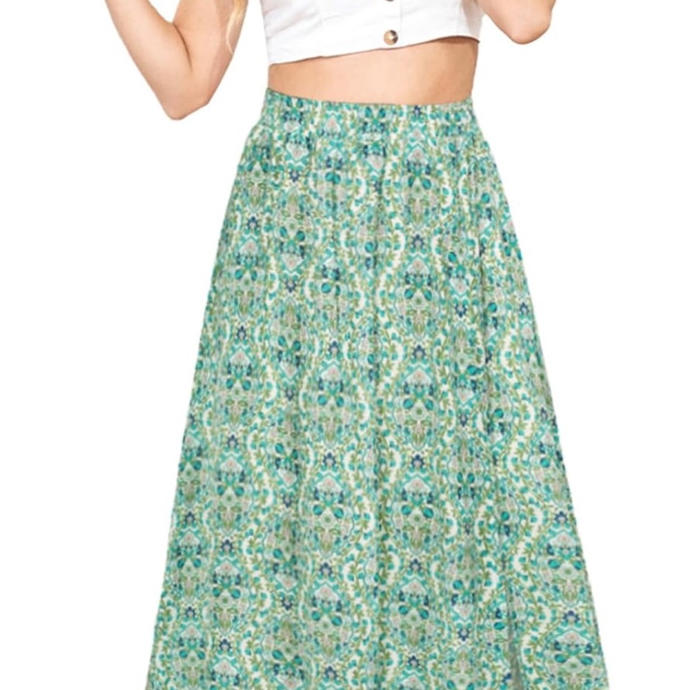 Green A-Line Maxi Skirt with Smocked Detail